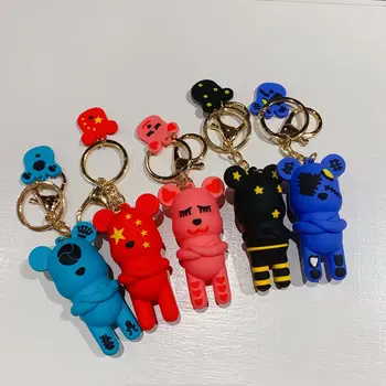 

New trend Tide Cool Stripe Bear Keychain Couple Car Keychain Bag Accessories Creative Festival Gifts key chain Wholesale HWASY