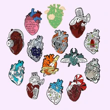 Anatomical Human Heart Series Enamel Pins Music Steampunk Brooches for Men Gothic Lapel Pin Badge Metal Jewelry Gift Wholesale