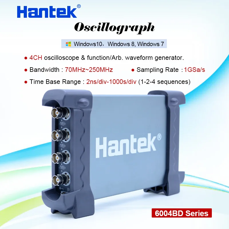 Hantek осциллографы для ПК 6204BD/6254BD/6104BD/6074BD 70 МГц ~ 250 4CH USB Ручной осциллограф DDS/Arb