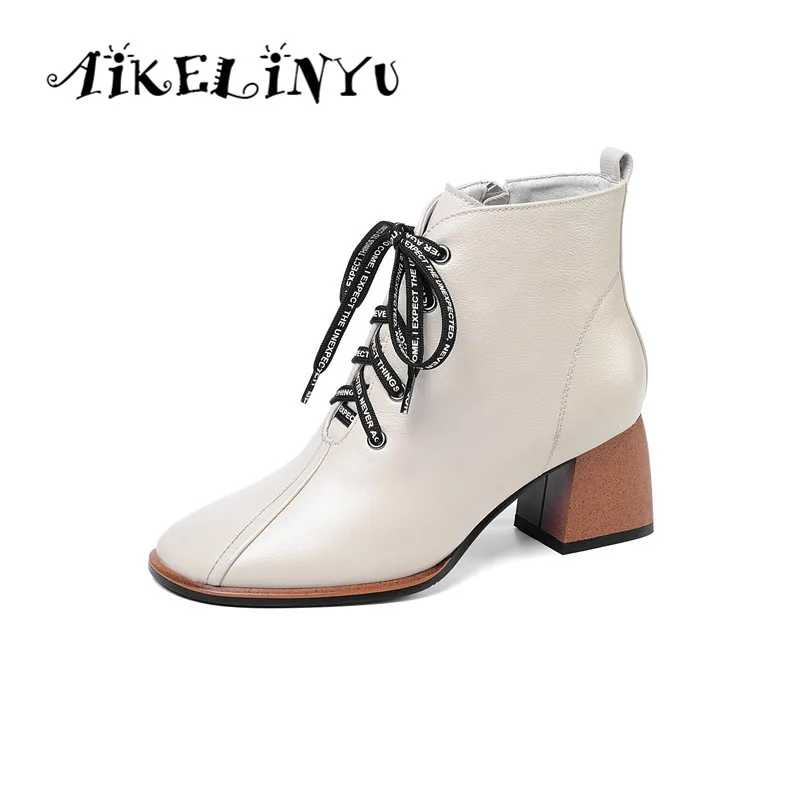 Aikelinyu/зимние ботинки; женские ботильоны с круглым носком; модные короткие женские ботинки на шнуровке и не сужающемся книзу массивном каблуке; женская обувь; большие размеры 33-43