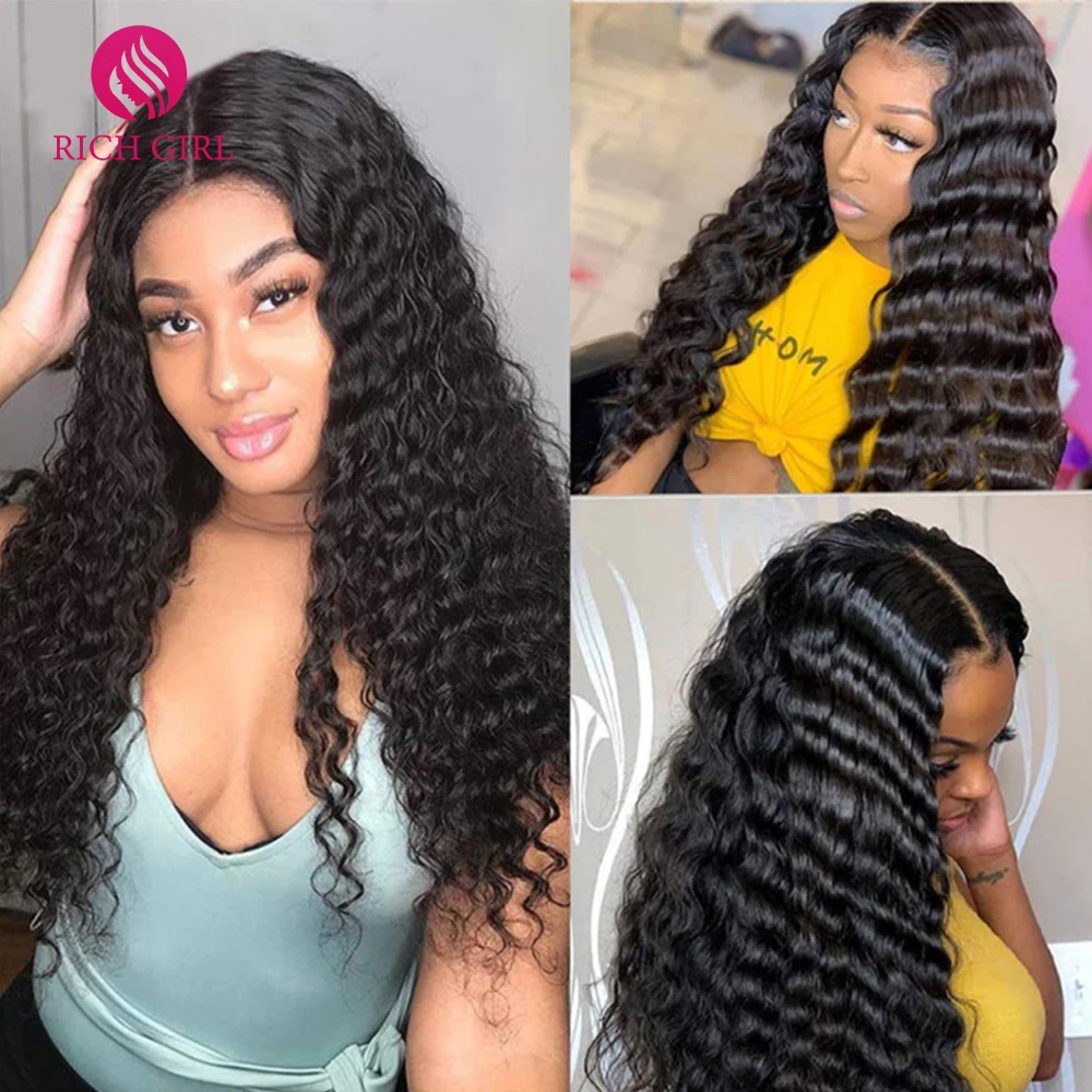 Brazilian Deep Wave Frontal Wigs 13X6 HD Lace Front Human Hair Wigs For Women Richgirl 4X4 5X5 6X6 Deep Curly Lace Closure Wig