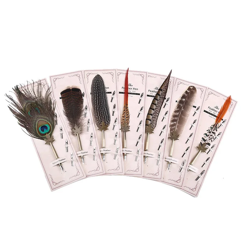 

1 Set English Calligraphy Feather Dip Pen Writing Stationery Set Gift Box with 5 Nib Wedding Gift Quill Pen Fountain Pen