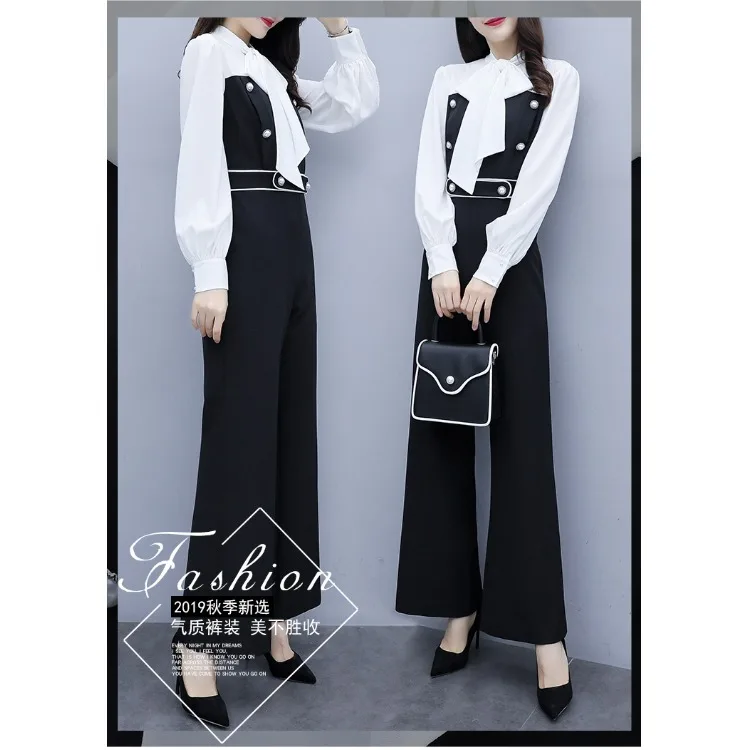 

2020 Early Spring Clothing New Style Elegant High-waisted Slimming Fashion Trousers Romper Black Wide-leg Onesie WOMEN'S Suit