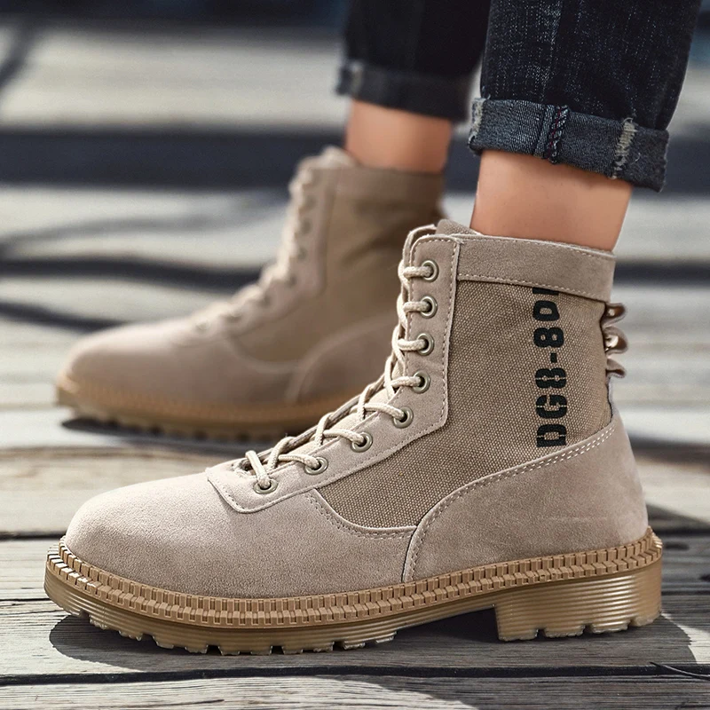 

VastWave Flock Man's Military boot Slip Resistance Mens Safety Work Army Boots Soldier Ankle Boot Canvas Rubber Sole Male Shoes