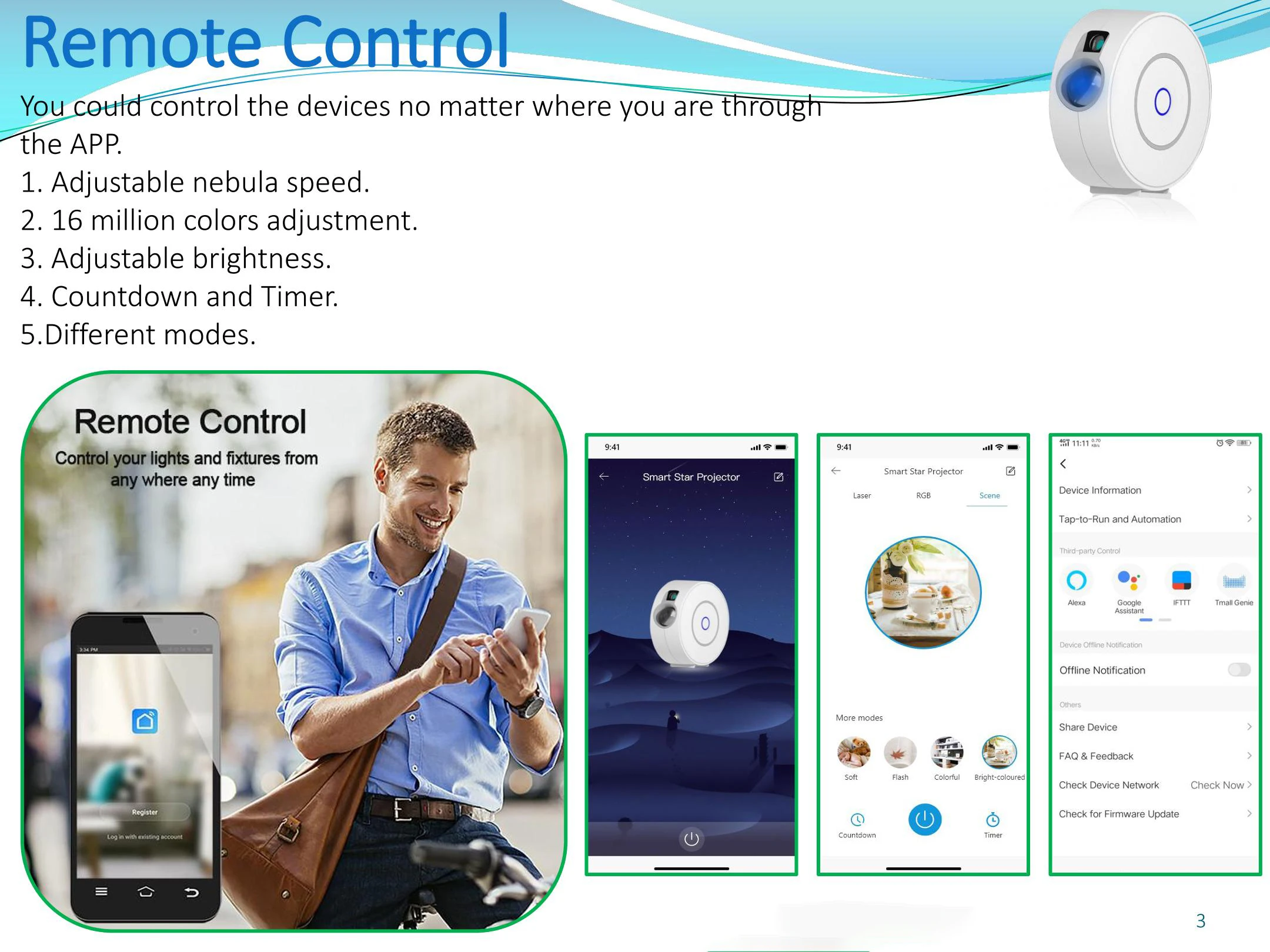 Inteligente de Estrela Aplicativo sem Fio Compatível com Alexa Projetor Tuya Wi-fi Laser Estrelado Efeito Oscilante Luz Noturna Led Colorida Céu - Image 5