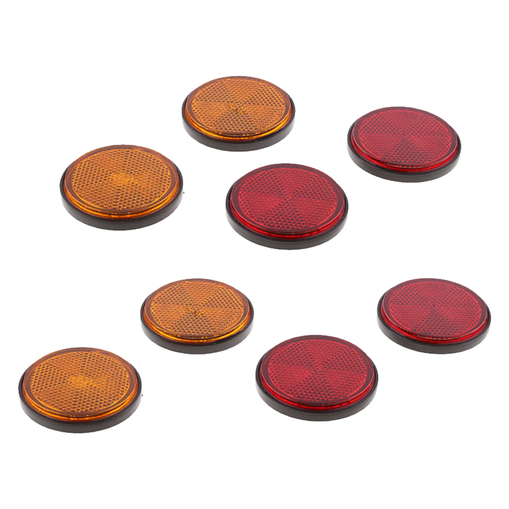 8Pcs Round/Circular Motorcycle Safety Reflectors - Red and Orange