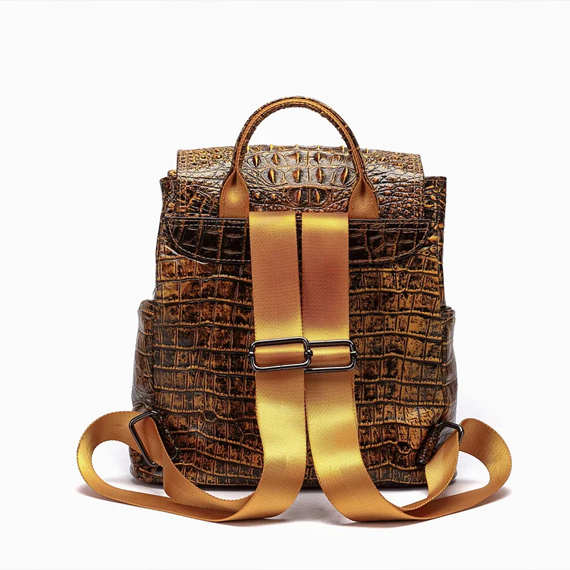 Винтажный женский рюкзак из натуральной крокодиловой кожи, качественный женский рюкзак из натуральной кожи, студенческий повседневный рюкзак для девушек