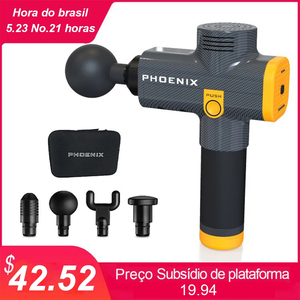 Phoenix a2 Massage Gun Percussion Black Body Massager Electric therapy massage gun  4 Heads Massager Phoenix MG55008
