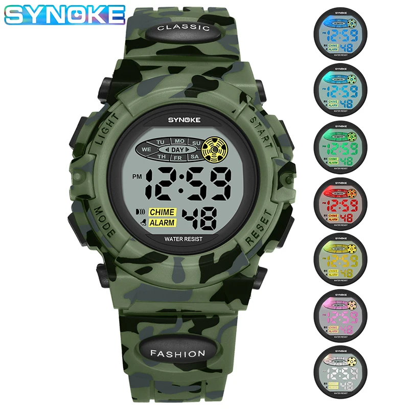 

SYNOKE Sports Watch Men Waterproof Camouflage Military Watches for Men Digital Watch Alarm LED Electronic Clock Stop relojes