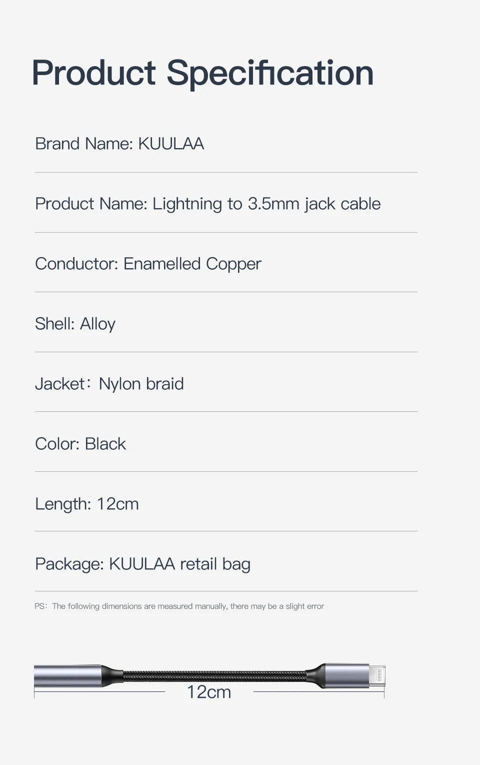 KUULAA adapteris APPLE lightning į 3,5 mm aux jack laidą