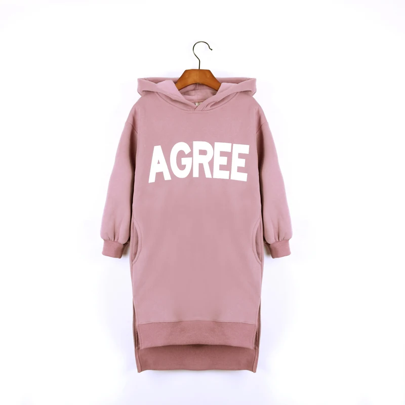 Kids Girls Fleece Dress Fall Winter New Big Girls Long Sleeve Thick Hoodie Dresses Casual Girls Hooded Long Coat Girls Clothes