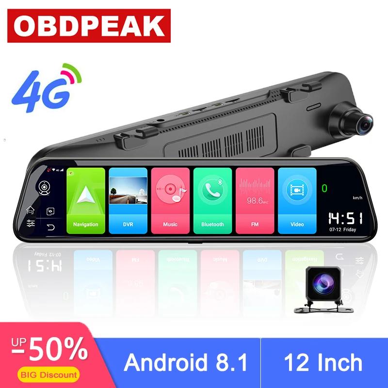 

New 12 Inch 4G ADAS Android Car DVR Camera Streaming Rear View Mirror 1080P WiFi GPS Dash Cam Registrar Special Video Recorder