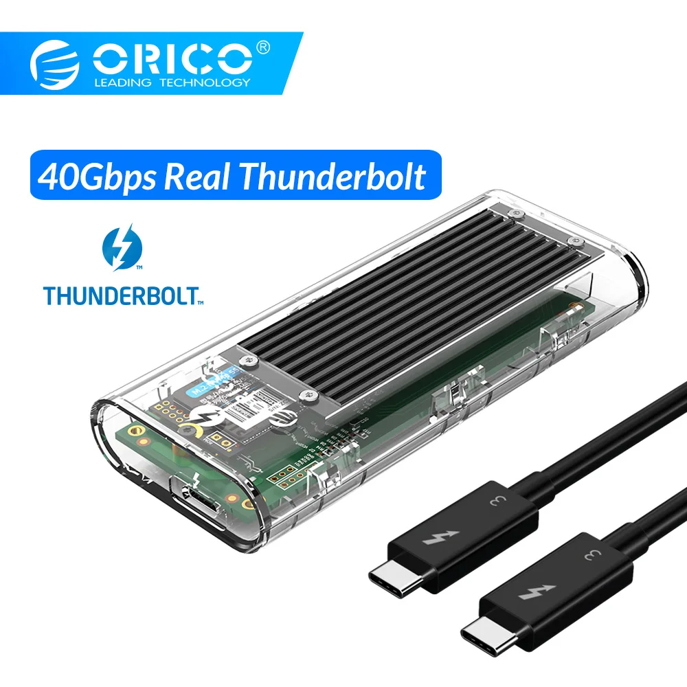 

ORICO Thunderbolt 3 40Gbps M.2 NVME SSD Enclosure 2TB Transparent USB C SSD Case with 40Gbps C to C Cable For Mac Windows