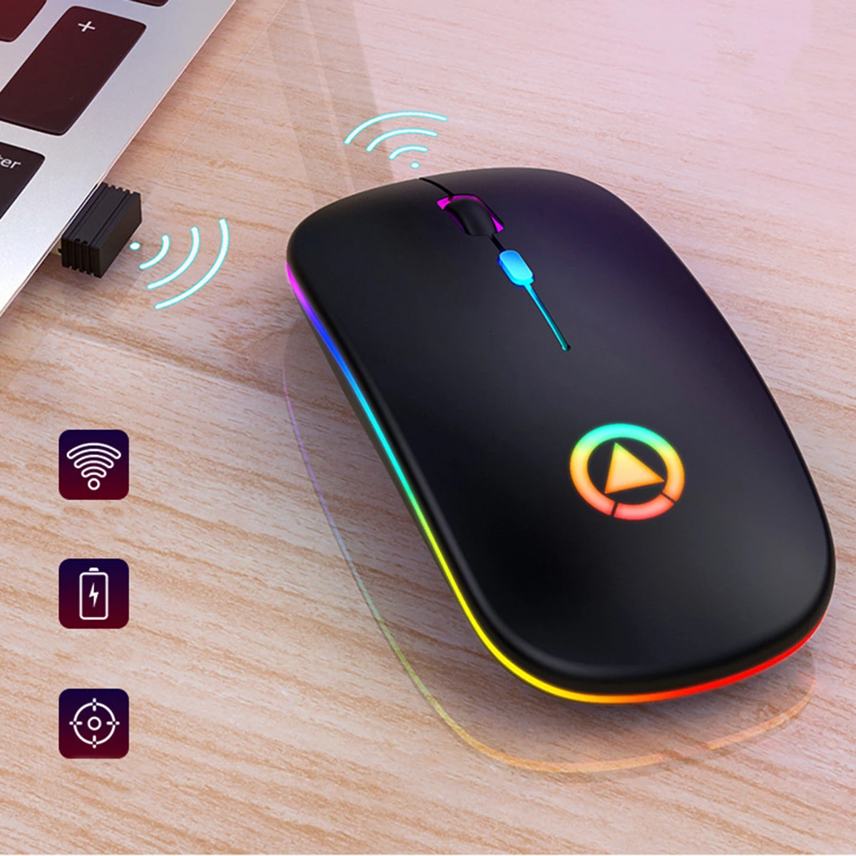 Беспроводная Бесшумная игровая мышь перезаряжаемая 2 4 ГГц USB оптическая