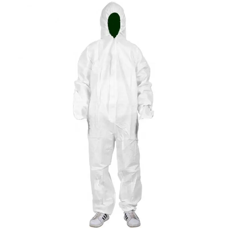 

Disposable Elastic Wrist Bootie and Hood Lab Coverall Suit, Dustproof Breathable SMS Non-woven Isolation Garment Clothes, White