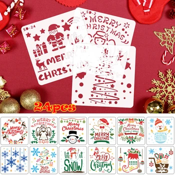 

24PCs/Set Christmas Painting Template Ruler DIY Photo Album Graffiti Copy Drawing Painting Board Board Material Template Ruler