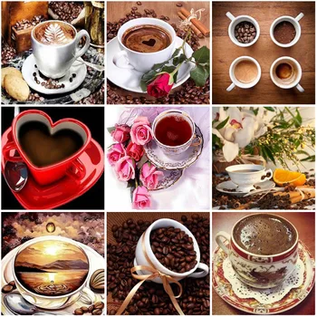 

DIY 5D Diamond Painting Coffee Full Round Drill Landscape Diamond Embroidery Cross Stitch Rhinestones Mosaic Kitchen Home Decor