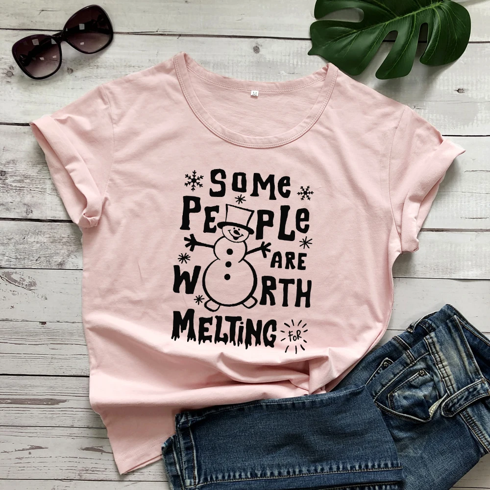 Some People Are Worth Melting For T-Shirt Unisex 100% Cotton Snowman Christmas Holiday Graphic Tee Fuuny art Tops Outfits | Женская