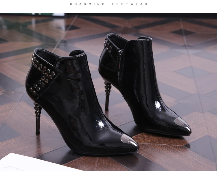 EMMAKING Winter Luxury Velvet Lining Ankle Boots For Women Warm Shoes Pointed Toe Stilettos Thin Heels 8cm