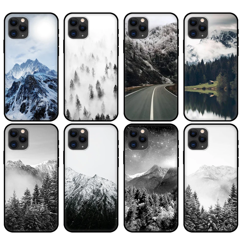 Черный чехол из ТПУ для iphone 12 mini 6 6s 7 8 plus x 10 XR XS 11 pro MAX черный белый горный сосна