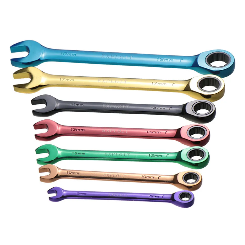 

7pcs Color ratchet wrench Multi-function dual-purpose open movable wrench Hand Tools Set 8-19mm