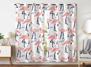

HommomH blackout curtain (2 panels) top perforated bedroom curtain flamingo pattern