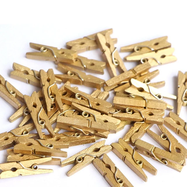 50pcs/pack Gold Silver Wooden Mini Clips for Paper Photo Craft Diy  Decoration Pegs