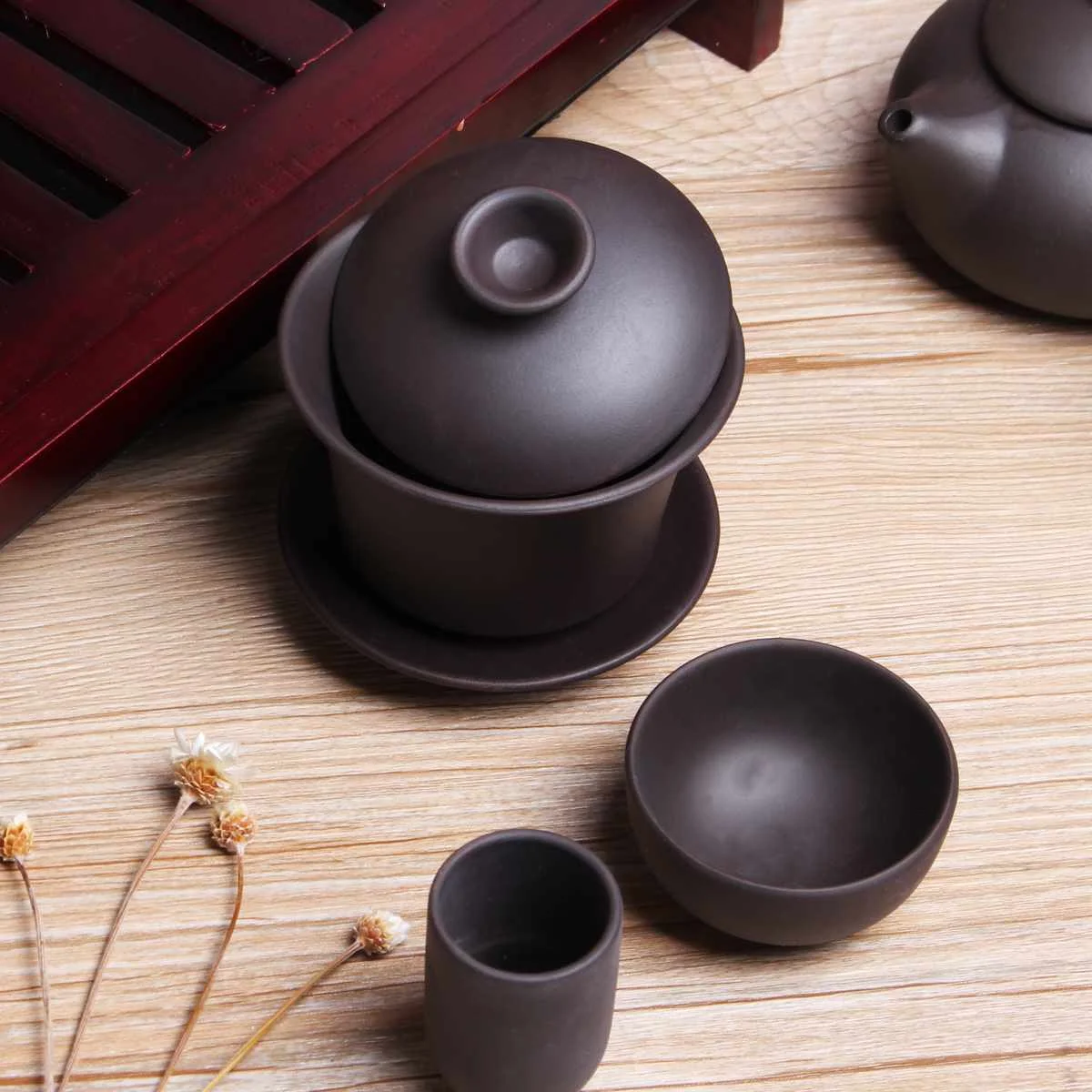 Chinese Porcelain Kung Fu Tea Set Wooden Tea Tray Tea Pet Teapot Tools Home Kitchen Teahouse Teaware Set Drinkware Tea Service