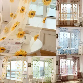 

1Pc Fashion Sunflower Sheer Tulle Window Curtain Valance Door Room Decor Divider Drape Decoration штора