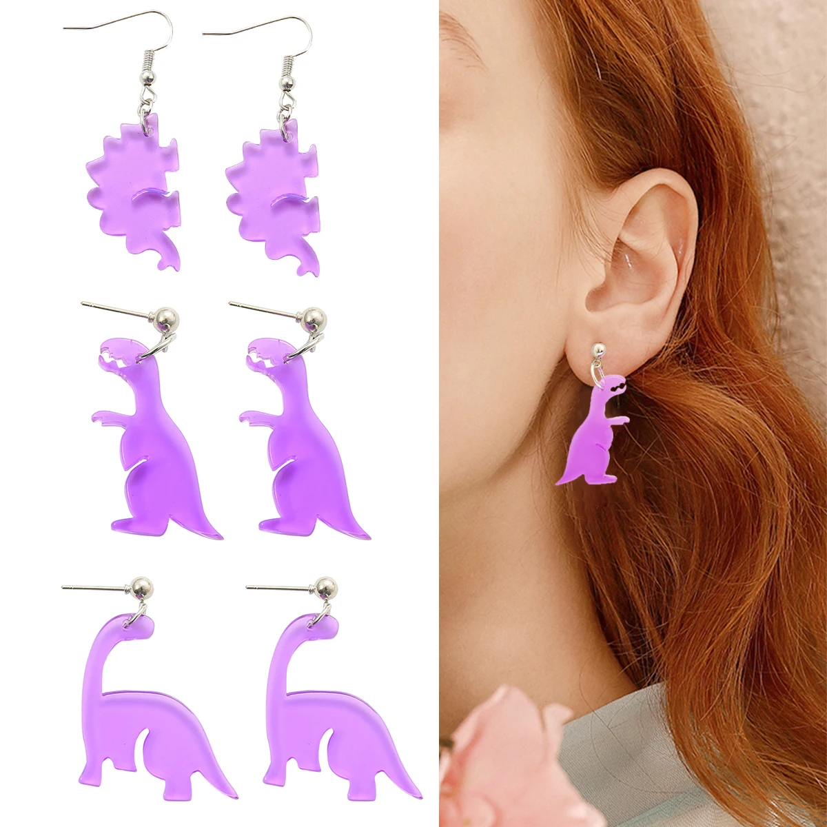 Acrylic Animal Dangle Brincos, Drop Earrings Dinosaur