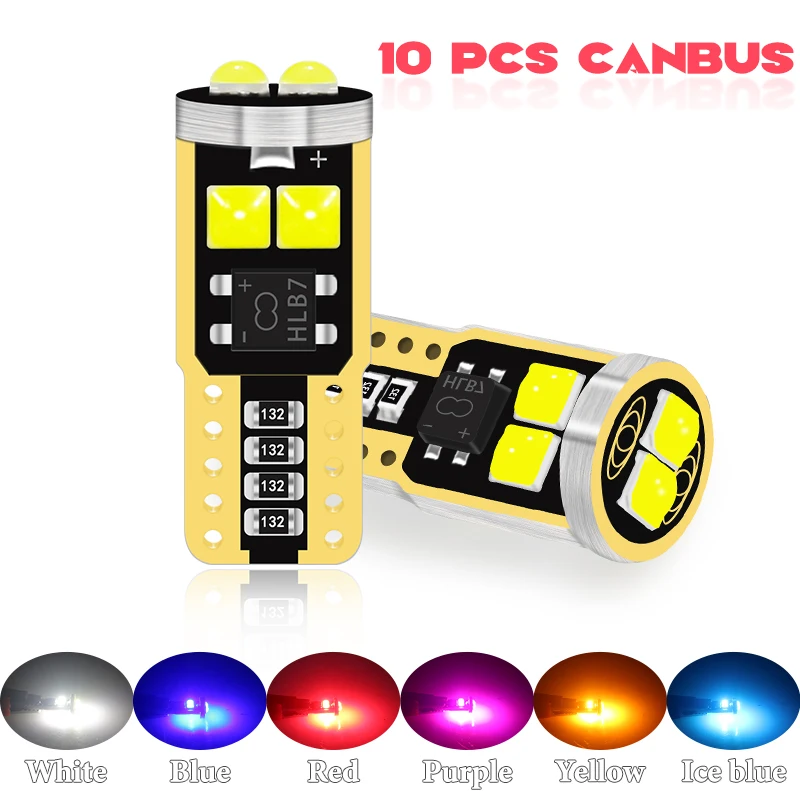 10PCS T10 W5W WY5W 2825 Super Bright LED Canbus No Error Car Interior  Reading Dome Lights Auto Parking Lamp Wedge Tail Side Bulb