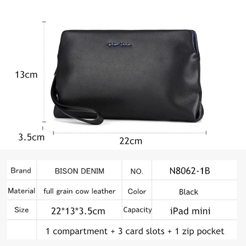 BISON DENIM мужской клатч натуральная кожа Длинный кошелек брендовый Воловья