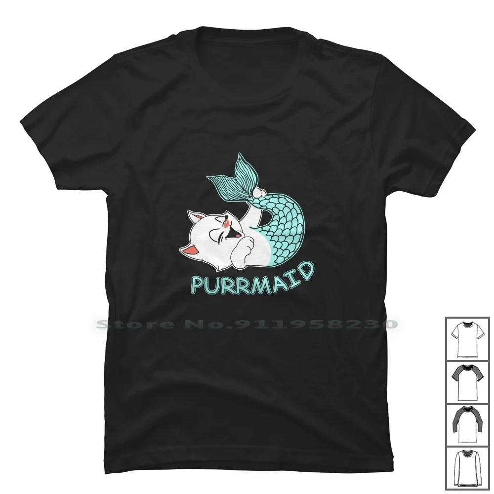 Funny Purr Maid Cat Mermaid T Shirt 100% Cotton Mermaid Purr Geek Fun Aid Ny Me Funny Geek