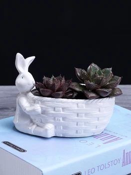 

Cute rabbit style cartoon succulent plant pot Ceramic flower pot white ceramic crafts ornaments small fleshy flower pot
