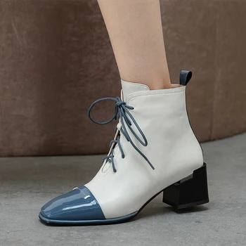 

Elegant Women square Toe Ankle Boots Warm Genuine Leather Female Chelsea Short Boots Office Party Basic Shoes Woman
