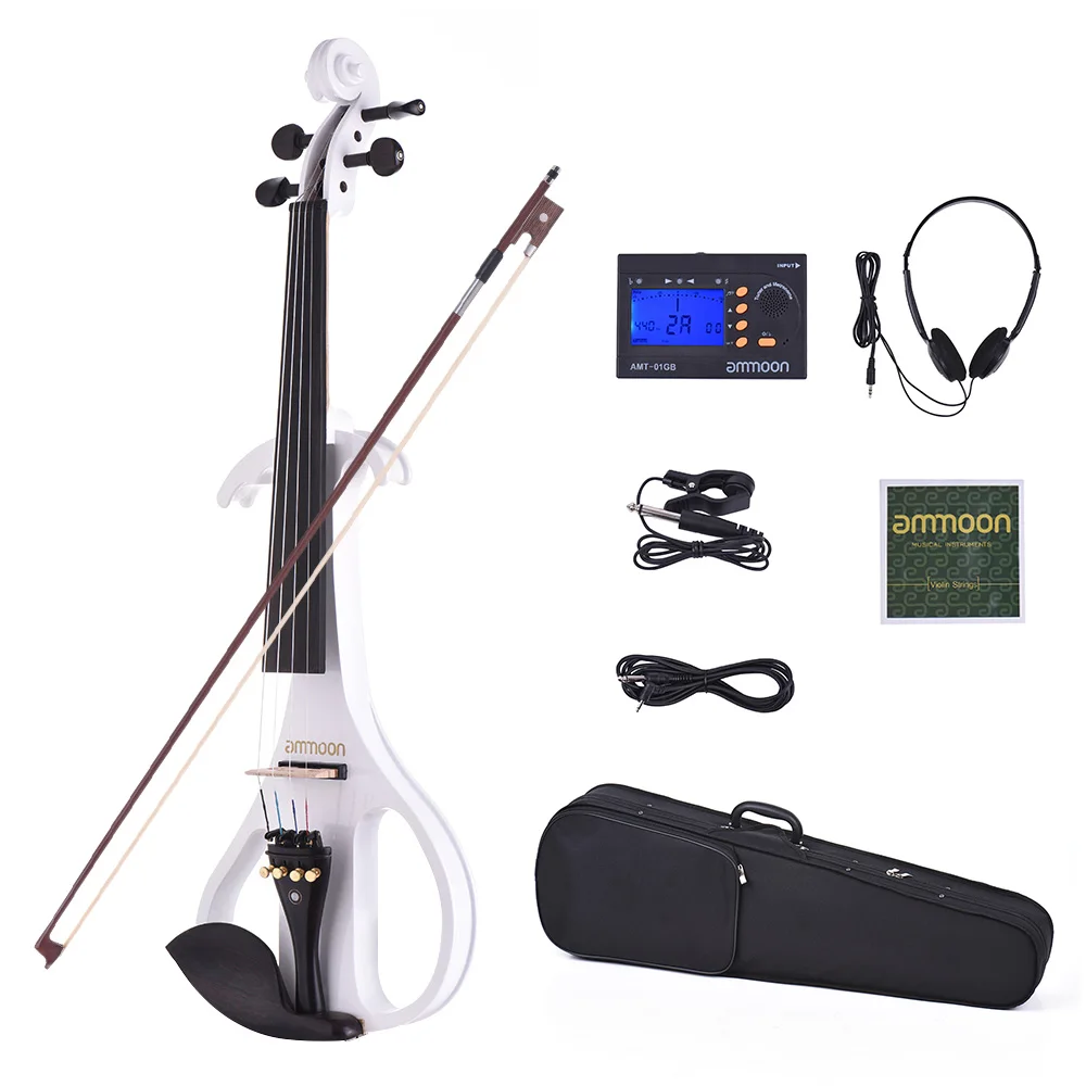 

ammoon Full Size 4/4 Solid Wood Maple Body Ebony Silent Electric Violin Fiddle Fingerboard Pegs with Bow Hard Case Headphone
