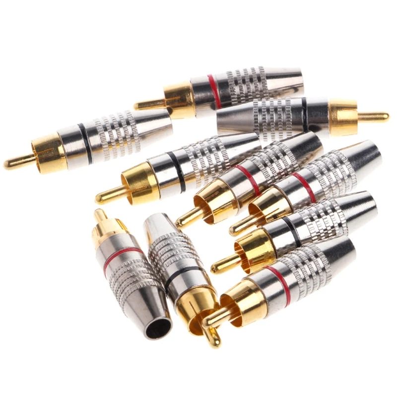 10 Pcs RCA Plug -Audio Video Locking Cable Connector Gold Plated