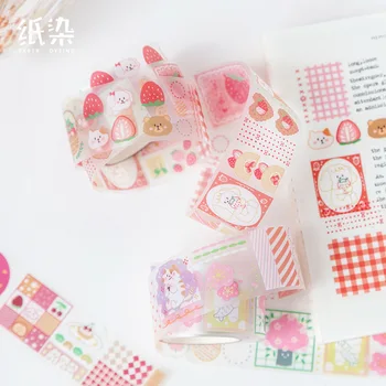

Kawaii Strawberry Candy Bullet Journal Handmade Decorative Washi Tape Transparent Label Stickers Adhesive Tape Decor DIY Planner