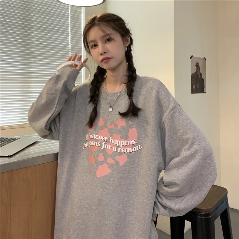 

Свободная Толстовка с надписью Love, женские свитшоты в японском стиле Harajuku Ulzzang, винтажная Женская милая одежда в Корейском стиле для женщин