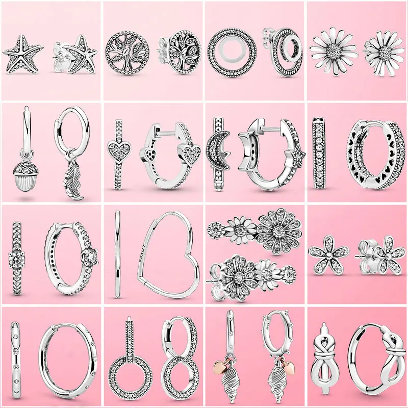 Pendientes de plata de primera ley con forma de corazón para mujer, aretes pequeños, plata esterlina 925, Margarita plateada, árbol familiar, flor, joya Original, S925, gran oferta