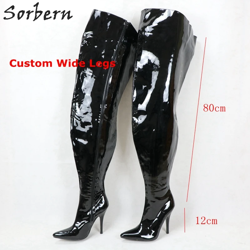 Sorbern botas altas de 12Cm para travestis, botines de pierna ancha y  entrepierna, con tacón alto y Punta puntiaguda, gruesos y extremos, Unisex| Botas sobre la rodilla| - AliExpress