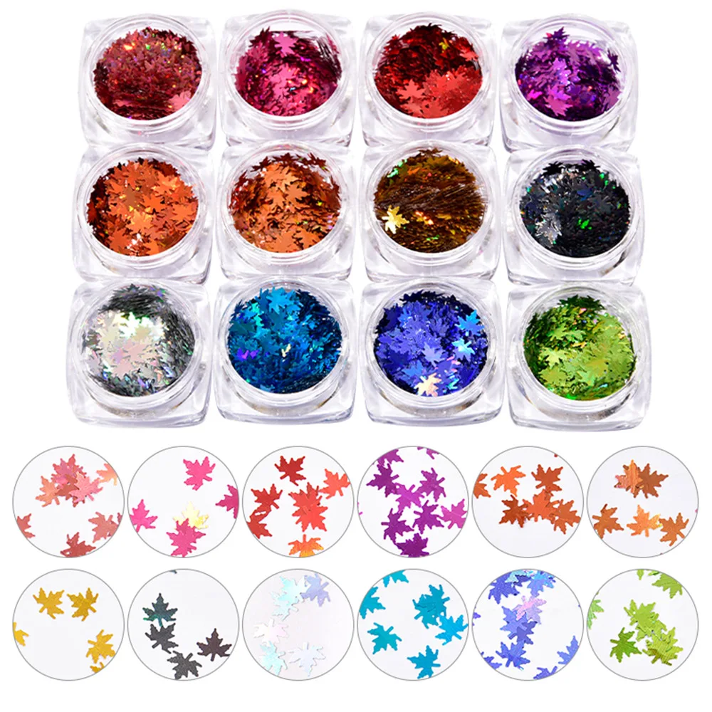 

12 Box Autumn Maple Leaf Nail Art Glitter Sequins Set Sparkly Flakes for Gel Polish Winter Sticker Manicure Tips Decoration F/K6