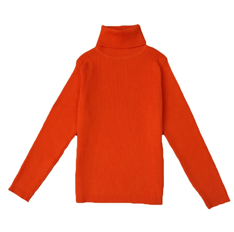 Осенне-зимняя детская одежда ярких цветов; свитера для маленьких мальчиков и девочек; однотонные вязаные пуловеры с высоким воротником; одежда для детей - Color: Orange