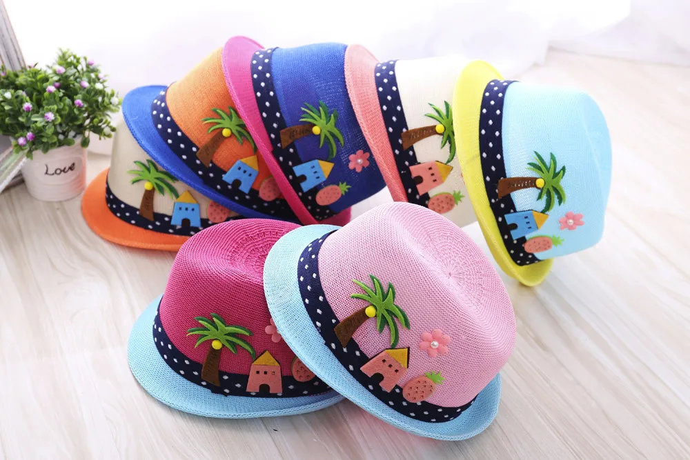 Boys and girls jazz hat embroidered coconut tree Toddler Infant Sun Cap Outdoor Baby Girls/Boys Hat Jazz Cap For Baby 