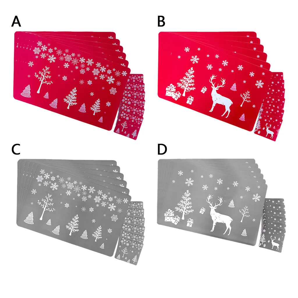 Рождественский Печатный обеденный стол ПВХ коврик вилка нож диск чаша колодки салфетки подставки под салфетки год 6 столовых приборов+ 6 подставок