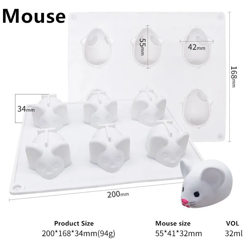6 Holes Mouse SHENHONG 6 отверстий Кролик Мышь силиконовая форма для выпечки пуддинг кондитерские изделия для выпечки муссов шоколадная сковорода десертная форма украшения - Цвет: 6 Holes Mouse