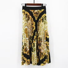 Модная плиссированная юбка с цифровым принтом для женщин, эластичная длинная юбка с высокой талией, летние юбки с принтом для женщин s