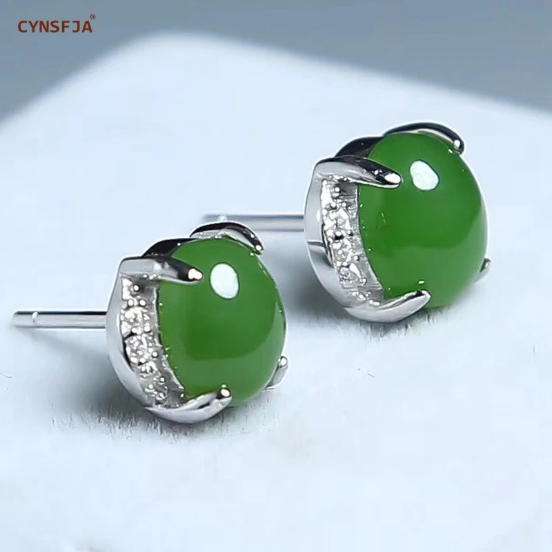 CYNSFJA Реал Certified(Hetian) нефрита Jade Jasper 925 пробы Серебряное кольцо ювелирные украшения Для женщин амулет зеленого нефрита серьги лучшие подарки