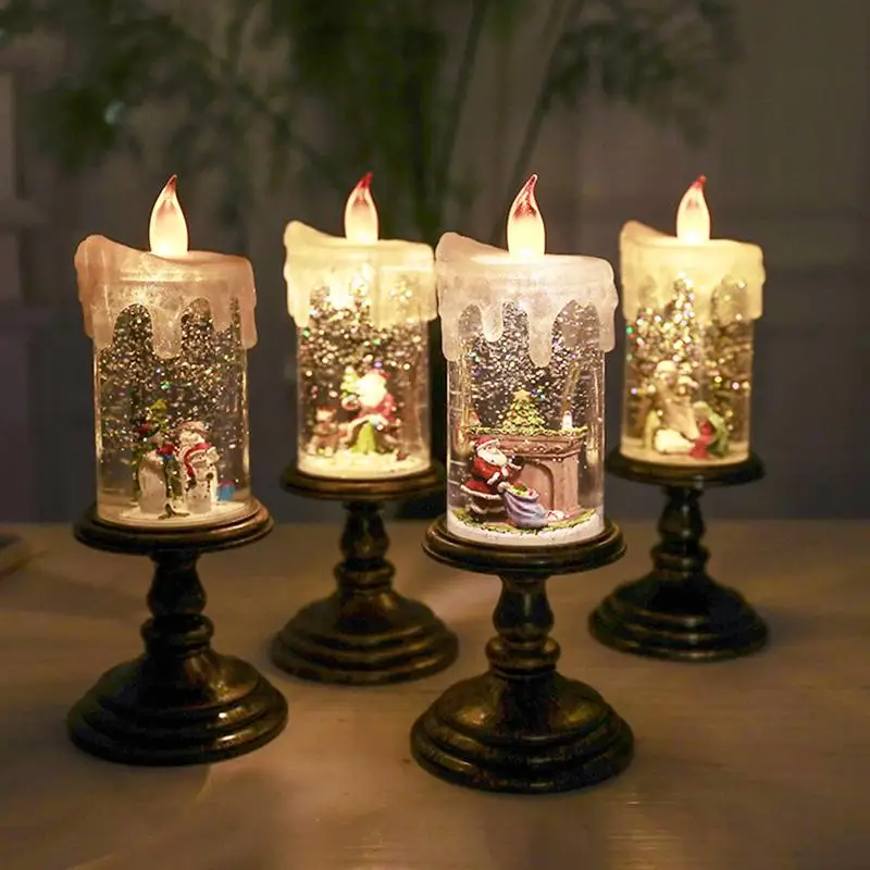 

Christmas Night Lamp Decoration Stimulation Candle Lamp Snowing LED Candlestick Desktop Ornament Without Batteriea For Party