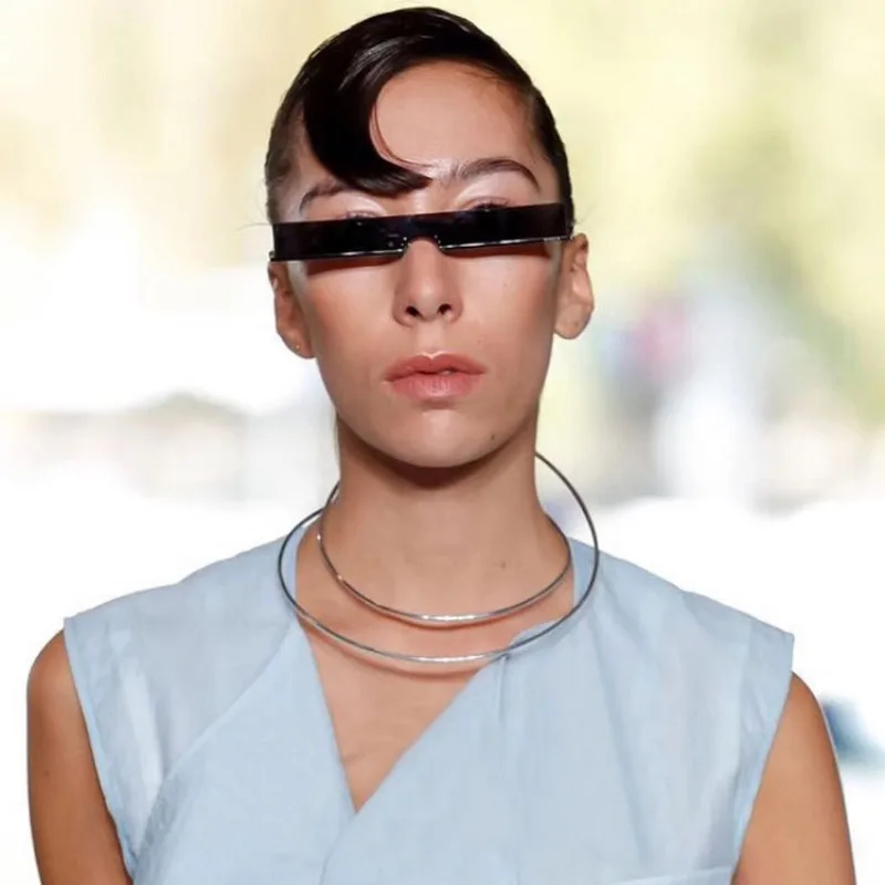 

Frameless Sunglasses Narrow Frame Fashion Women Futuristic One-Piece Rectangular Shield Sunglasses Monoblock Cyclops Hawaiian